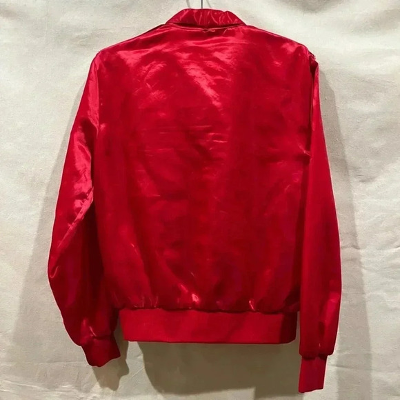 Vintage | 80s Satin "Doc's Digs" Zip Up Embroidered Bar Jacket - Red / Sz M - Picture 3 of 8